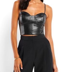 Express Body Contour Croc Faux Leather Corset Cropped Top